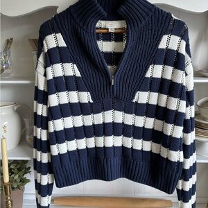 a new day Navy and Cream Checkered Turtleneck Sweater